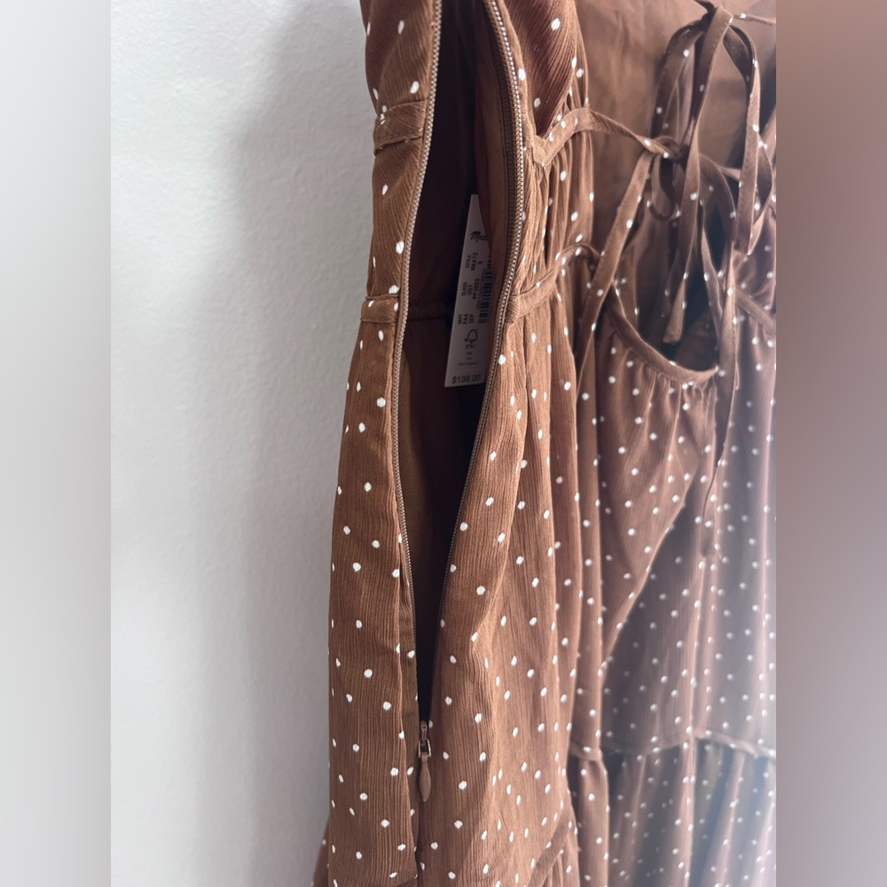 Madewell NWT Sophia Cami Tiered Midi Dress in Dot Brown Tie Back #NK473, Size 6 - Picture 16 of 16
